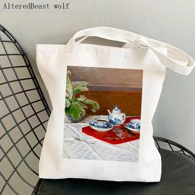 Női válltáska Monet vízililiomok Kawaii táska Harajuku bevásárlóvászon Shopper Bag lány kézitáska Tote Shopper Lady Bag