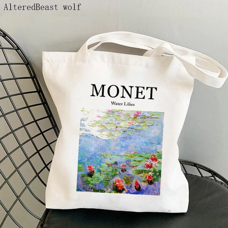 Női válltáska Monet vízililiomok Kawaii táska Harajuku bevásárlóvászon Shopper Bag lány kézitáska Tote Shopper Lady Bag