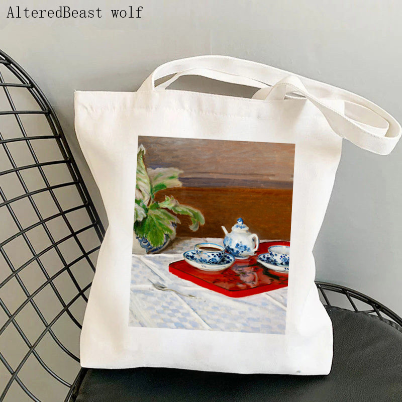 Női válltáska Monet vízililiomok Kawaii táska Harajuku bevásárlóvászon Shopper Bag lány kézitáska Tote Shopper Lady Bag