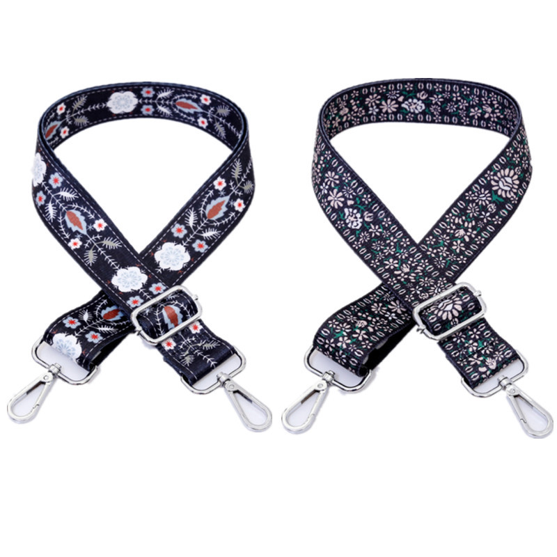 Etninės gėlėtos nailono rankinės dirželis Rankinės diržas platus pečių krepšiai dirželio keitimo priedai Reguliuojamos rankenos moteriškiems krepšiams