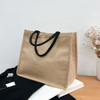 Genți de cumpărături vintage pentru femei Poșete de in Poșete pentru cumpărători Genți de mână mari de vară pentru plajă, portabile, ecologice, cu mâner superior de mare capacitate