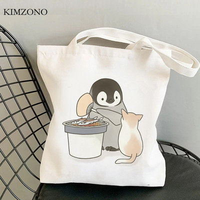 Pingvin bevásárlótáska bolsas de tela vásárlói vászon vásárlói kézitáska ökotáska juta sacola tote string sacola
