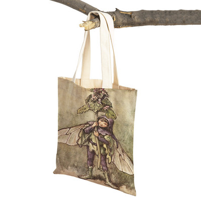 Mindkettő nyomtatott rajzfilm viráglány bevásárlótáska nőknek, gyerekeknek, újrafelhasználható, alkalmi mese Világ Elves vászon váll kézitáska