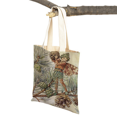 Mindkettő nyomtatott rajzfilm viráglány bevásárlótáska nőknek, gyerekeknek, újrafelhasználható, alkalmi mese Világ Elves vászon váll kézitáska