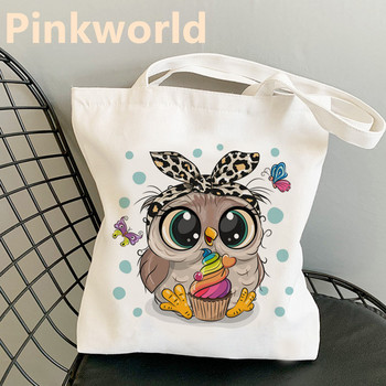 Τσάντες Cute Owl New Tops Trend Printed Harajuku Cool Canvas Shopper Bag Shopper Μαύρη Λευκή Γυναικεία μόδα τσάντα ώμου αγοραστή