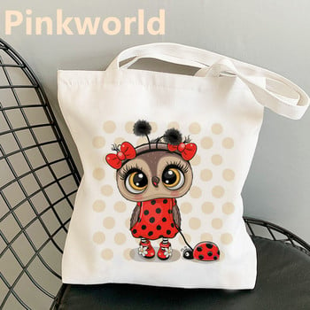 Τσάντες Cute Owl New Tops Trend Printed Harajuku Cool Canvas Shopper Bag Shopper Μαύρη Λευκή Γυναικεία μόδα τσάντα ώμου αγοραστή