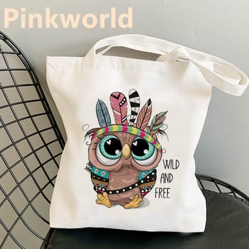 Τσάντες Cute Owl New Tops Trend Printed Harajuku Cool Canvas Shopper Bag Shopper Μαύρη Λευκή Γυναικεία μόδα τσάντα ώμου αγοραστή