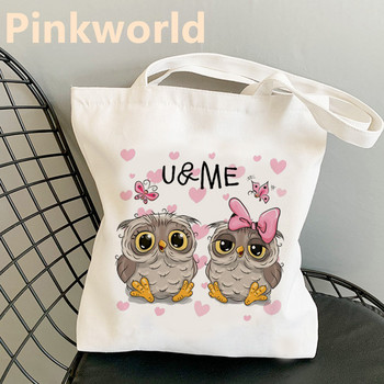 Τσάντες Cute Owl New Tops Trend Printed Harajuku Cool Canvas Shopper Bag Shopper Μαύρη Λευκή Γυναικεία μόδα τσάντα ώμου αγοραστή