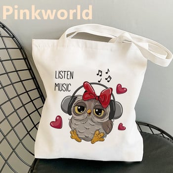 Τσάντες Cute Owl New Tops Trend Printed Harajuku Cool Canvas Shopper Bag Shopper Μαύρη Λευκή Γυναικεία μόδα τσάντα ώμου αγοραστή