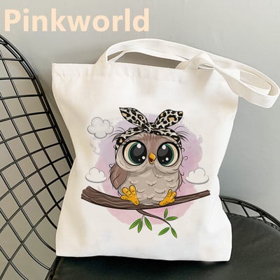 Torbe Slatka sova New Tops Trend Printed Harajuku Cool platnena torba Shopper Crno-bijela ženska modna torba na rame