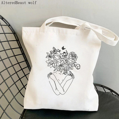 Shopper Woman Face One Line Art Printed Tote Geantă femei Harajuku Shopper Handbag Girl Geanta de umăr Lady Canvas Bag