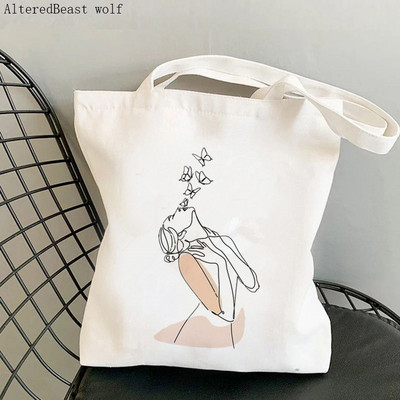 Shopper Woman Face One Line Art Printed Tote Geantă femei Harajuku Shopper Handbag Girl Geanta de umăr Lady Canvas Bag
