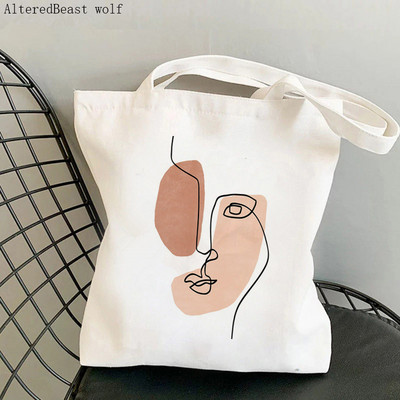 Shopper Woman Face One Line Art Printed Tote Geantă femei Harajuku Shopper Handbag Girl Geanta de umăr Lady Canvas Bag