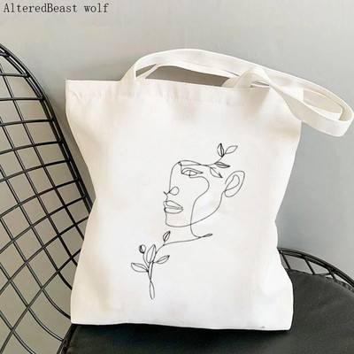 Shopper Woman Face One Line Art Printed Tote Geantă femei Harajuku Shopper Handbag Girl Geanta de umăr Lady Canvas Bag