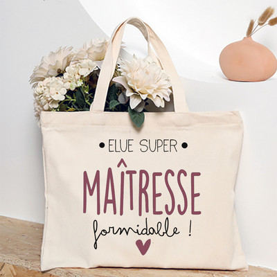 Ευχαριστώ Δάσκαλε Γαλλική εκτύπωση Γυναικεία τσάντα ώμου Καμβά Τσάντες αγορών Γυναικείες τσάντες επαναχρησιμοποιήσιμες τσάντες τσάντας Καλύτερα δώρα για Maitresse