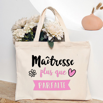 Ευχαριστώ Δάσκαλε Γαλλική εκτύπωση Γυναικεία τσάντα ώμου Καμβά Τσάντες αγορών Γυναικείες τσάντες επαναχρησιμοποιήσιμες τσάντες τσάντας Καλύτερα δώρα για Maitresse