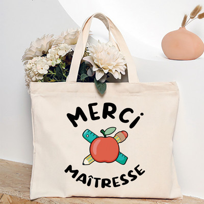 Ευχαριστώ Δάσκαλε Γαλλική εκτύπωση Γυναικεία τσάντα ώμου Καμβά Τσάντες αγορών Γυναικείες τσάντες επαναχρησιμοποιήσιμες τσάντες τσάντας Καλύτερα δώρα για Maitresse