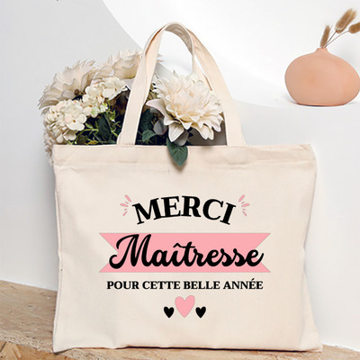 Ευχαριστώ Δάσκαλε Γαλλική εκτύπωση Γυναικεία τσάντα ώμου Καμβά Τσάντες αγορών Γυναικείες τσάντες επαναχρησιμοποιήσιμες τσάντες τσάντας Καλύτερα δώρα για Maitresse