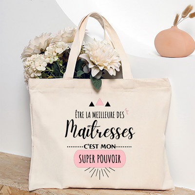 Ευχαριστώ Δάσκαλε Γαλλική εκτύπωση Γυναικεία τσάντα ώμου Καμβά Τσάντες αγορών Γυναικείες τσάντες επαναχρησιμοποιήσιμες τσάντες τσάντας Καλύτερα δώρα για Maitresse