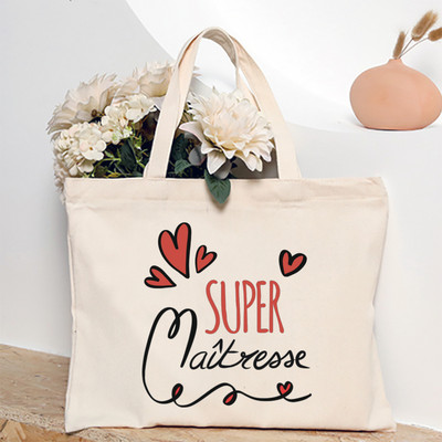 Ευχαριστώ Δάσκαλε Γαλλική εκτύπωση Γυναικεία τσάντα ώμου Καμβά Τσάντες αγορών Γυναικείες τσάντες επαναχρησιμοποιήσιμες τσάντες τσάντας Καλύτερα δώρα για Maitresse