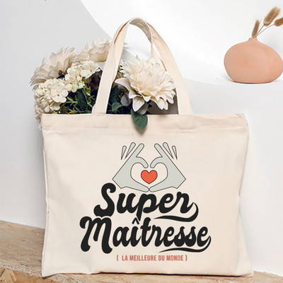 Ευχαριστώ Δάσκαλε Γαλλική εκτύπωση Γυναικεία τσάντα ώμου Καμβά Τσάντες αγορών Γυναικείες τσάντες επαναχρησιμοποιήσιμες τσάντες τσάντας Καλύτερα δώρα για Maitresse