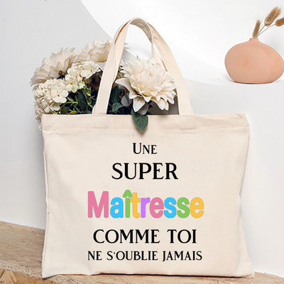 Ευχαριστώ Δάσκαλε Γαλλική εκτύπωση Γυναικεία τσάντα ώμου Καμβά Τσάντες αγορών Γυναικείες τσάντες επαναχρησιμοποιήσιμες τσάντες τσάντας Καλύτερα δώρα για Maitresse