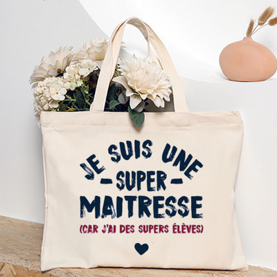 Ευχαριστώ Δάσκαλε Γαλλική εκτύπωση Γυναικεία τσάντα ώμου Καμβά Τσάντες αγορών Γυναικείες τσάντες επαναχρησιμοποιήσιμες τσάντες τσάντας Καλύτερα δώρα για Maitresse