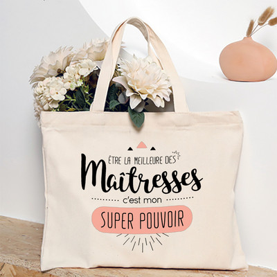 Ευχαριστώ Δάσκαλε Γαλλική εκτύπωση Γυναικεία τσάντα ώμου Καμβά Τσάντες αγορών Γυναικείες τσάντες επαναχρησιμοποιήσιμες τσάντες τσάντας Καλύτερα δώρα για Maitresse