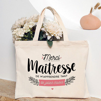 Ευχαριστώ Δάσκαλε Γαλλική εκτύπωση Γυναικεία τσάντα ώμου Καμβά Τσάντες αγορών Γυναικείες τσάντες επαναχρησιμοποιήσιμες τσάντες τσάντας Καλύτερα δώρα για Maitresse
