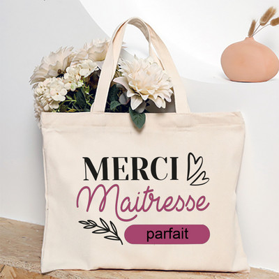 Ευχαριστώ Δάσκαλε Γαλλική εκτύπωση Γυναικεία τσάντα ώμου Καμβά Τσάντες αγορών Γυναικείες τσάντες επαναχρησιμοποιήσιμες τσάντες τσάντας Καλύτερα δώρα για Maitresse