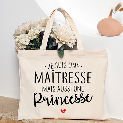 Ευχαριστώ Δάσκαλε Γαλλική εκτύπωση Γυναικεία τσάντα ώμου Καμβά Τσάντες αγορών Γυναικείες τσάντες επαναχρησιμοποιήσιμες τσάντες τσάντας Καλύτερα δώρα για Maitresse