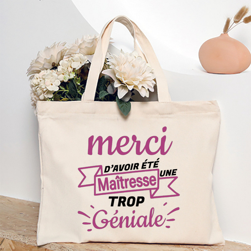 Ευχαριστώ Δάσκαλε Γαλλική εκτύπωση Γυναικεία τσάντα ώμου Καμβά Τσάντες αγορών Γυναικείες τσάντες επαναχρησιμοποιήσιμες τσάντες τσάντας Καλύτερα δώρα για Maitresse