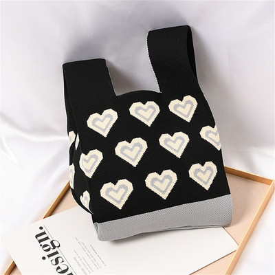 Πλεκτή τσάντα καρπού Γυναικεία τσάντα Boho Casual τσάντα ώμου Μίνι καρό τσάντα καρπού με κόμπους γυναικεία επαναχρησιμοποιήσιμες τσάντες αγορών Υφαντή τσάντα