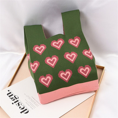 Πλεκτή τσάντα καρπού Γυναικεία τσάντα Boho Casual τσάντα ώμου Μίνι καρό τσάντα καρπού με κόμπους γυναικεία επαναχρησιμοποιήσιμες τσάντες αγορών Υφαντή τσάντα