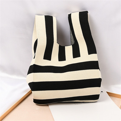 Πλεκτή τσάντα καρπού Γυναικεία τσάντα Boho Casual τσάντα ώμου Μίνι καρό τσάντα καρπού με κόμπους γυναικεία επαναχρησιμοποιήσιμες τσάντες αγορών Υφαντή τσάντα