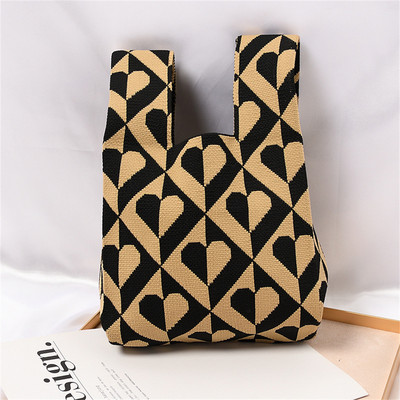 Πλεκτή τσάντα καρπού Γυναικεία τσάντα Boho Casual τσάντα ώμου Μίνι καρό τσάντα καρπού με κόμπους γυναικεία επαναχρησιμοποιήσιμες τσάντες αγορών Υφαντή τσάντα