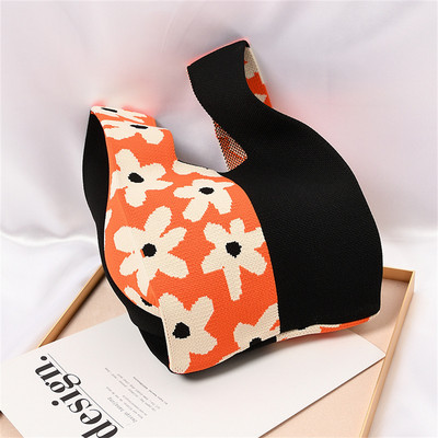 Πλεκτή τσάντα καρπού Γυναικεία τσάντα Boho Casual τσάντα ώμου Μίνι καρό τσάντα καρπού με κόμπους γυναικεία επαναχρησιμοποιήσιμες τσάντες αγορών Υφαντή τσάντα