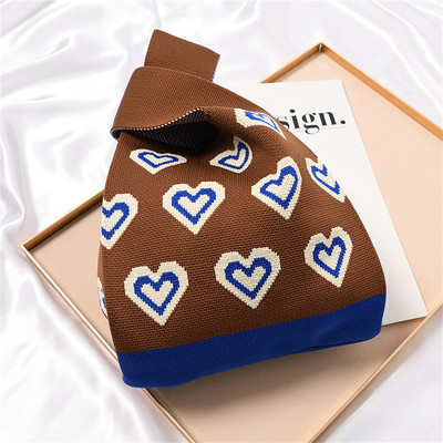 Πλεκτή τσάντα καρπού Γυναικεία τσάντα Boho Casual τσάντα ώμου Μίνι καρό τσάντα καρπού με κόμπους γυναικεία επαναχρησιμοποιήσιμες τσάντες αγορών Υφαντή τσάντα