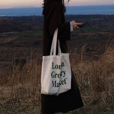 Sieviešu plecu soma ikdienišķa sieviešu ietilpība somas Liela pircēja kanva vēstule Mode Harajuku rāvējslēdzēja apdruka Kanvas rokassomas