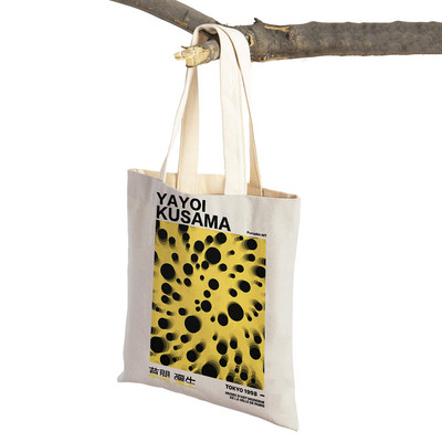 Japán Yayoi Kusama Dots Pumpkin Retro Lady Bevásárlótáskák Nordic Shopper Bag Dupla nyomtatással Női Szupermarket Kézitáska Vászon Tote