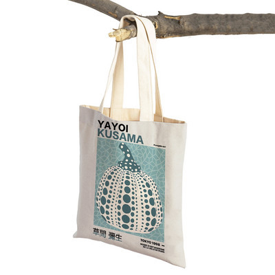 Japán Yayoi Kusama Dots Pumpkin Retro Lady Bevásárlótáskák Nordic Shopper Bag Dupla nyomtatással Női Szupermarket Kézitáska Vászon Tote