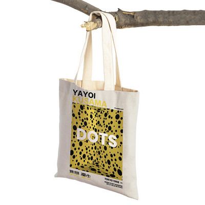 Japán Yayoi Kusama Dots Pumpkin Retro Lady Bevásárlótáskák Nordic Shopper Bag Dupla nyomtatással Női Szupermarket Kézitáska Vászon Tote