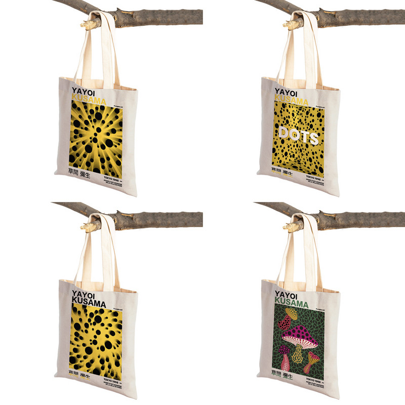 Japán Yayoi Kusama Dots Pumpkin Retro Lady Bevásárlótáskák Nordic Shopper Bag Dupla nyomtatással Női Szupermarket Kézitáska Vászon Tote