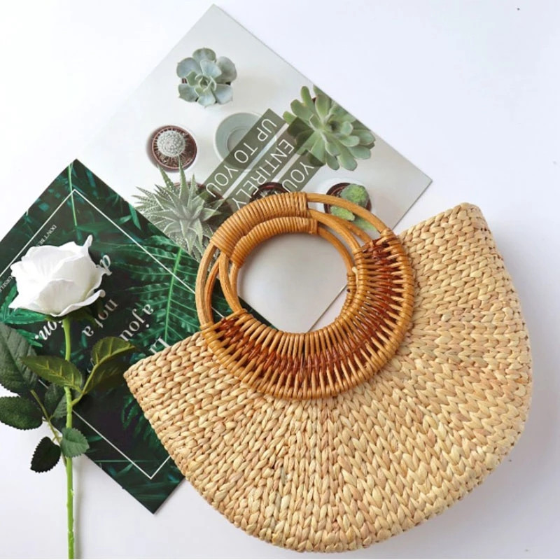 2 vnt. apvalių rotango maišelių rankenos rankinės rankinės rankenos rankenėlė „pasidaryk pats“ krepšio kabykla, medinė bambuko juosta, megzto krepšio priedai