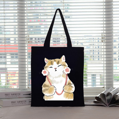 Velika torba Ženska torba Torbe za kupnju Cat Canvas Boutique Ekološki proizvodi Dizajnerske ručne torbe za višekratnu upotrebu Prilagodljive Big Shopper