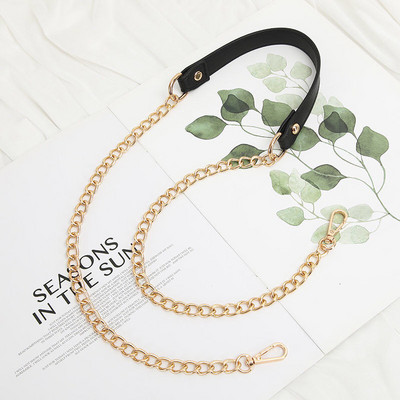 DIY 50cm-160cm zamjenska torba za preko ramena remen od crne PU kožne ručke sa 9mm zlatnim, srebrnim, crnim metalnim lancima