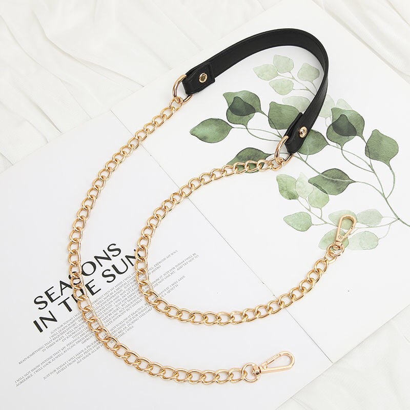 DIY 50–160 cm asendusõlarihm, must PU-nahast käepide 9 mm kullast, hõbedast, relva mustast metallist kettidest