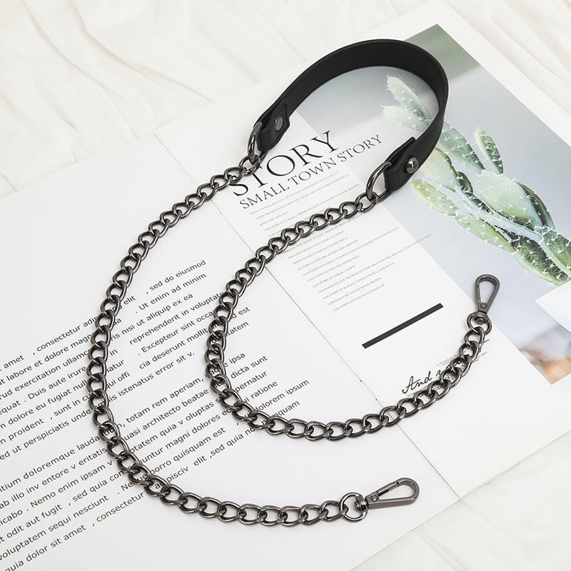 DIY 50–160 cm asendusõlarihm, must PU-nahast käepide 9 mm kullast, hõbedast, relva mustast metallist kettidest