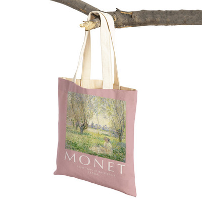 Monet Picasso Papagal Fluture Munte Geantă de cumpărături Dublu imprimeu Eco Casual Nordic Genți de cumpărături Lady Canvas Tote Genți de mână pentru femei