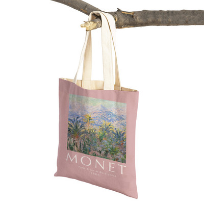 Monet Picasso Papagal Fluture Munte Geantă de cumpărături Dublu imprimeu Eco Casual Nordic Genți de cumpărături Lady Canvas Tote Genți de mână pentru femei